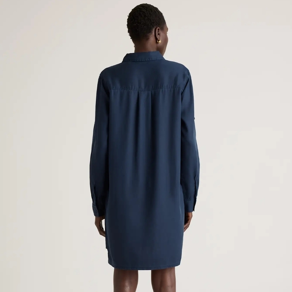 Quince▪️Vintage Wash Tencel Roll Sleeve Tunic Dress in Midnight Blue - Picture 4 of 12